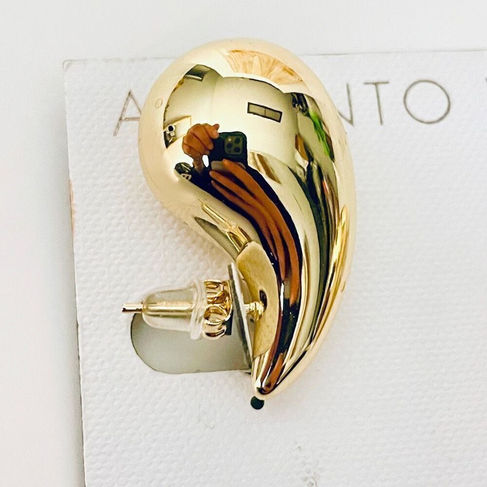 NWT Argento Vivo Stunning Thick Gold Polished Shinny Stud Tear Drop earrings - Picture 4 of 9